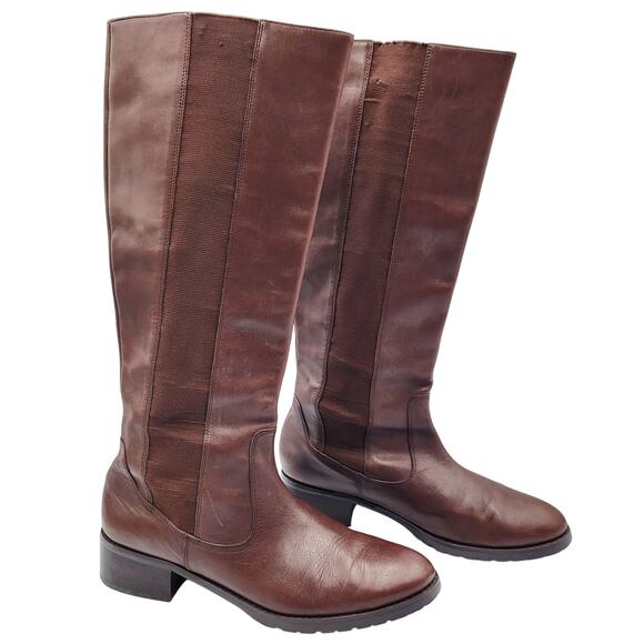 Donald J Pliner Buriel3 Chocolate Brown Leather Tall Riding Boots Women's Size 7 - Picture 1 of 12